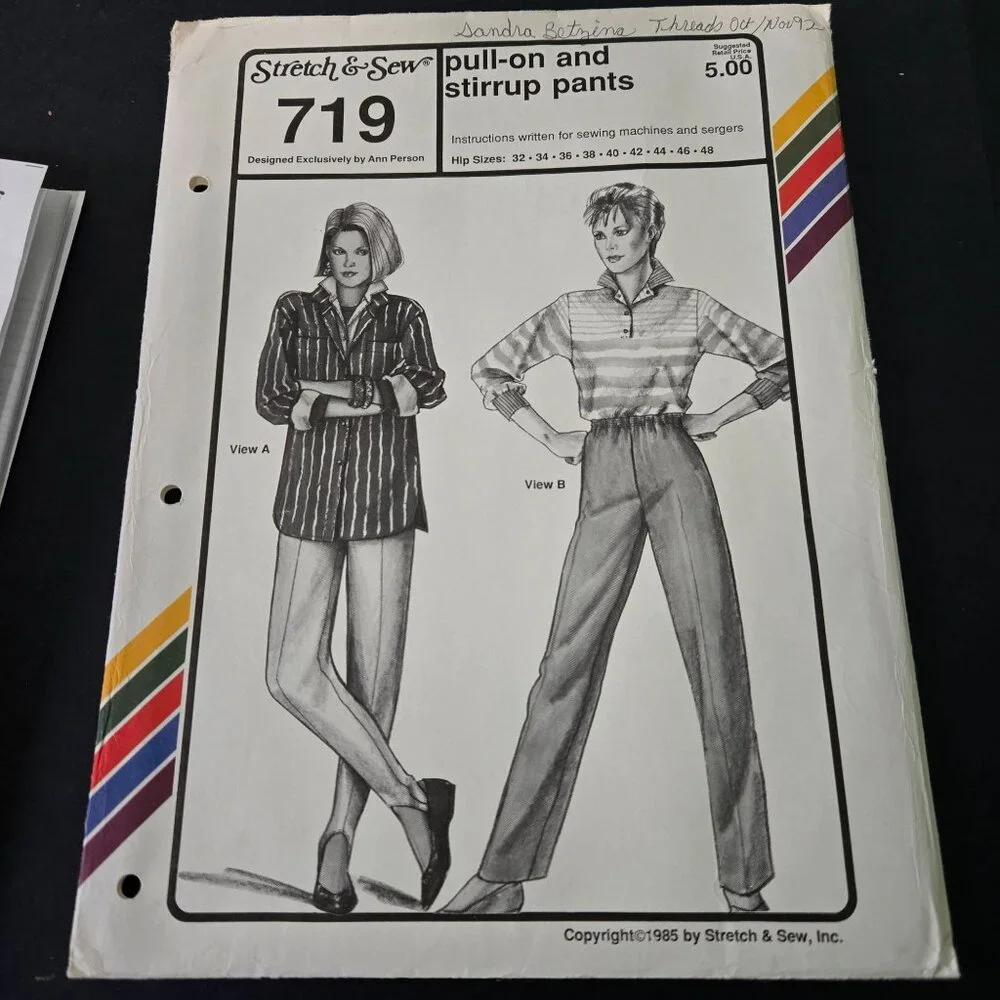 Stretch & Sew 719 sewing pattern Pull-on/Stirrup pants 80s UNCUT Ann Person